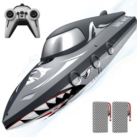 Shark RC Racing Boat for Kids & Adults,2.4GHz High Speed Remote Control Boat W/ Dual Battery 50 Min Runtime,Waterproof,Fast Remote Control Toy Gift Kids 8-12, Ideal for Pools & Lakes,Realistic Grey