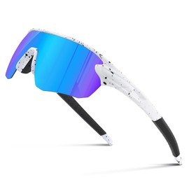 suoso Sports Glasses Bicycle Glasses Men Women Polarised Sunglasses Sunglass Men Women UV400 Protection Fast Glasses Rave, C-White Blue