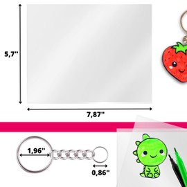 Heat Shrink Plastic Sheet Kit –Heat Shrink Plastic Sheet Keychain Kit Include 50 Sheets and 25 Key Rings with Chain Shrink Plastic Paper for Kids Creative Craft Shrink Plastic Sheets for DIY Projects