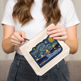Lantern Press Wyoming, Starry Night, Ski, 100% Cotton Zipper Pouch, Travel Accessory, Go Bag