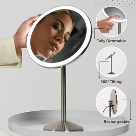 Ilios Lighting Cordless Bright LED Makeup Mirror with Lights and 5X Magnified Mirror with Long-Lasting Rechargeable Battery Perfect for Vanity (5X)