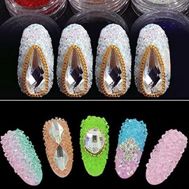Minejin Nail Art Mini Rhinestones Micro Crystals Sharp Bead Phone Mini Gems Diy Art Decoration Need Glue 1400Pcs (AB Color)