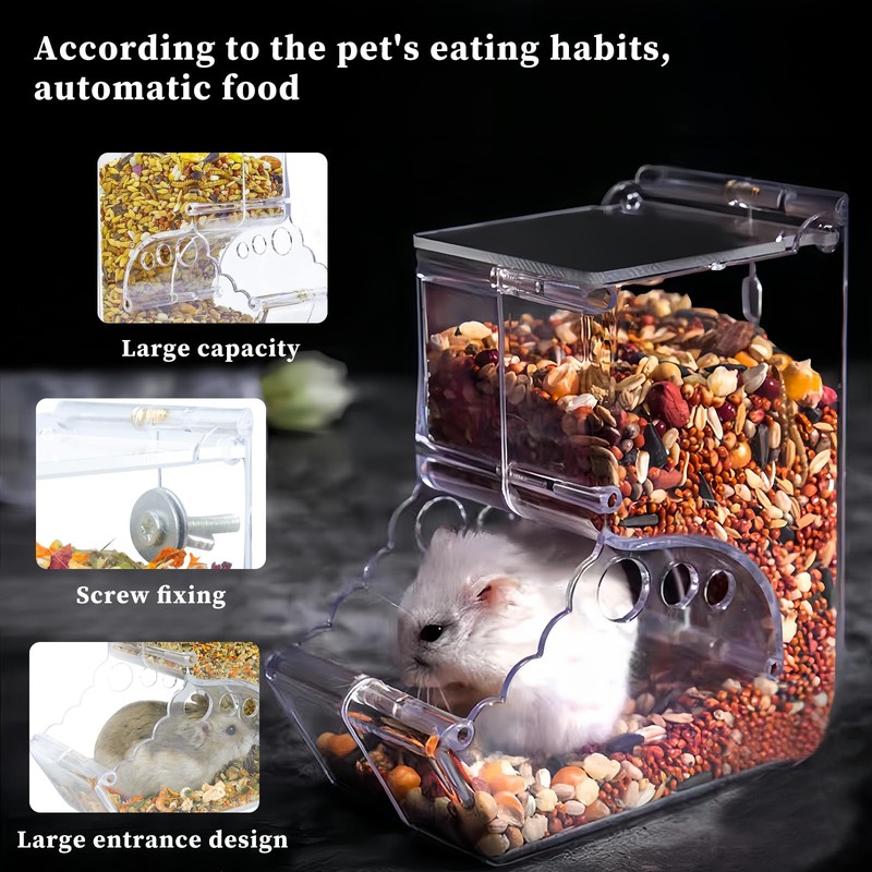 Andiker Automatic Hamster Feeder, 300ML Acrylic Automatic Feeding Hamster Cage