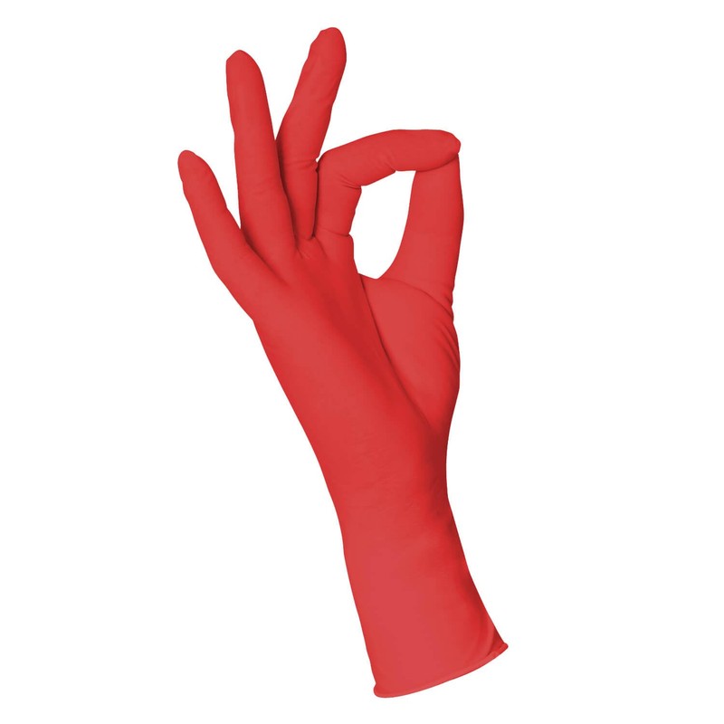Herrmann Red Nitrile Gloves, S, Pack of 100, Red, Latex-Free,