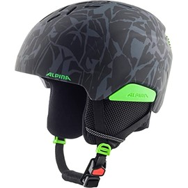 ALPINA PIZI - Safe, Shatterproof & Individually Adjustable Ski Helmet with Removable Ear Pads for Children, Black/Green Camo Matt, 51-55 cm