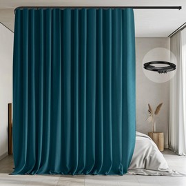 Room Divider Curtains with Flexible Ceiling Tracks Set,Blackout Curtain Ceiling Mount Curtain Track Privacy Room Dividers Ceiling Track Curtain Rod(Azure Blue Drape & Black rail W 15 × H 9 FT)