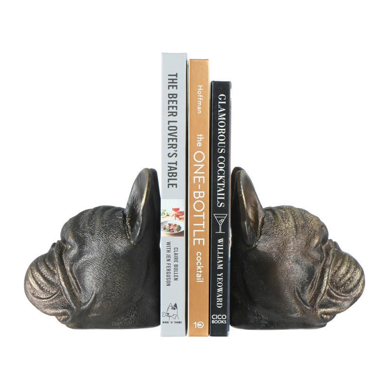 Creative Co-Op Decorative Antique Resin Dog Head Bookends, Bronze, Set