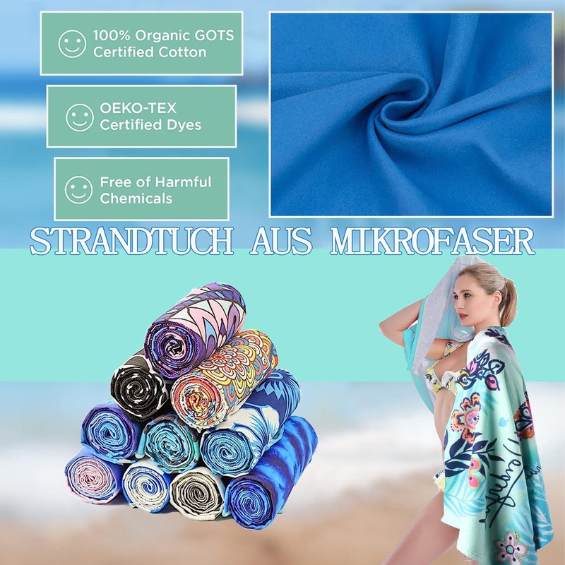 Lonimia Beach Towel Microfibre Towels Sand-Free Quick-Drying and Lightweight Beach