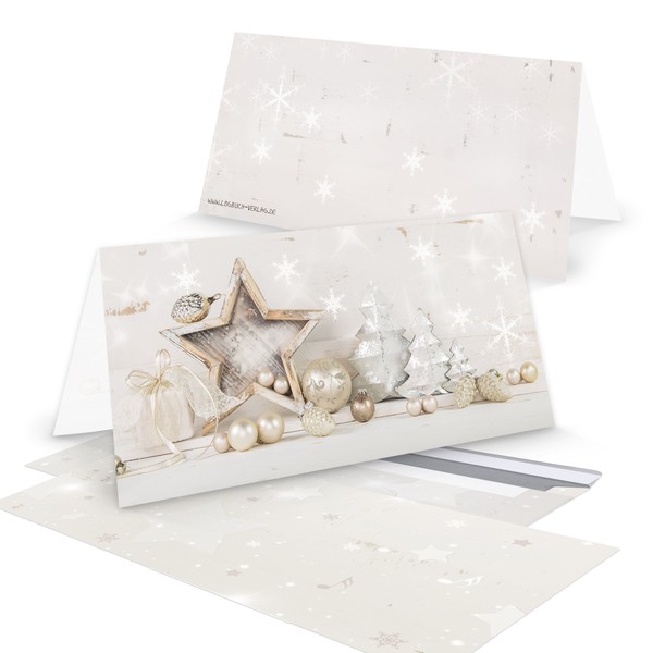 Logbuch-Verlag 20 Christmas Cards Beige White Natural with Envelope 10.5