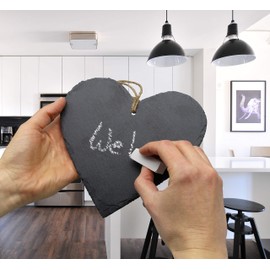 FeinKnick Stylish Slate Heart for Labelling - Decorative Heart Made of Slate with Cord for Hanging - Heart for Hanging Decoration 16 cm - Deco Good as a Gift