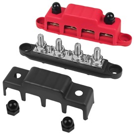 Aramanara 2 Pcs 12V-48V Bus Bar Power Distribution Block with 4 x M10 Terminal Studs, Heavy Duty 250A Module Bus Bar with Cover for Cars RVs Ships Yachts(Red+Black)