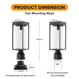 LUTEC Solar Post Light, Dusk to Dawn Aluminium Lamp Post Light Fixture with Pier Mount Base, Exterior Black Fence Lights Outdoor Waterproof for Garden Yard Patio Pole Mount