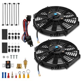 Auto Dynasty Electric Radiator Fan, Dual Universal 10 Inch Radiator Cooling Fans Assembly w/Thermostat Wiring Switch Relay Kit, Natural Black
