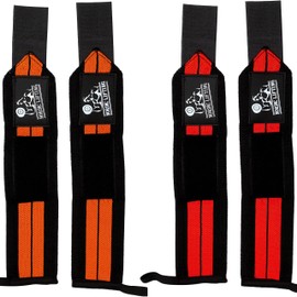 Nordic Lifting Wrist Wraps (2 Pairs/4 Wraps) 14" for Weightlifting | Cross Training| Powerlifting - for Women & Men - Hand Strength & Support During Weight Lifting Red & Orange, 1 Year Warranty