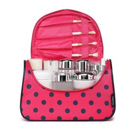 Yeiotsy Travel Cosmetic Bag – Polka Dots Makeup Travel Organizer, Hanging Toiletry Bag for Women (Rose Red)
