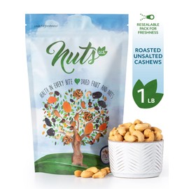 NUTS U.S. – Roasted and Unsalted Cashews | Whole Kernels (80%) and Pieces | Just Right Crispy and Delicious | Natural Cashews!!! (1 LB)