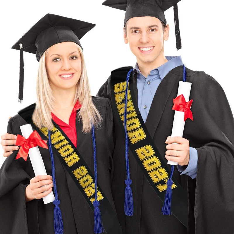 Senior 2027 Sash - Black Satin with Gold Glitter Letters