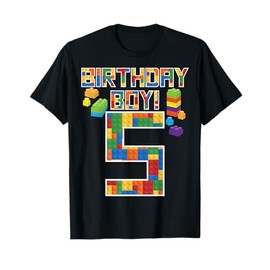 Cute 5th Birthday Gift 5 Years Old Block Building Boys Kids T-Shirt