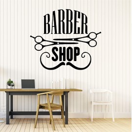 22 x 26 in Barbershop Wall Decal Vinyl Sticker - Barber Shop Hairdressing Salon Interior Decor - Scissors Beard Hair Tools Haircuts Shaves Logo for Wall Window Door - Room Decoration Art BSD1022