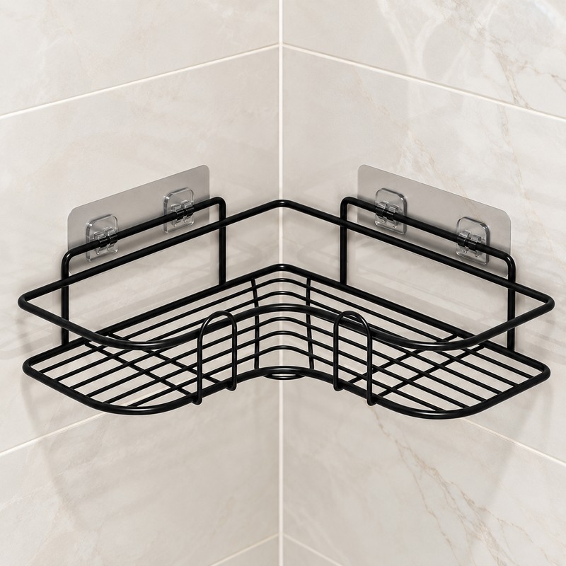 1PC Wall Mounted Non-Perforated Metal Triangle Storage Rack for Bathroom