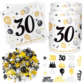 Pack of 20 Napkins 30th Birthday + 12 Pieces Lantern Table Decoration 30th Birthday + 500 Pieces Confetti for 30th Birthday, Decoration 30th Birthday Man Woman 30 Years Happy Birthday Table Decoration