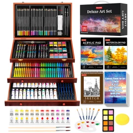 Soucolor Art Supplies, 192-Pack Deluxe Art Set Drawing Painting Supplies Kit with Acrylic Pad, Watercolor Pad, Sketch Book, Canvases, Acrylic Paint, Crayons, Pencils, Gifts for Artist Adults Teen Kids