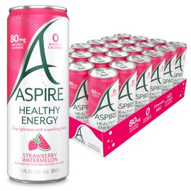 Aspire Strawberry Watermelon, Healthy Energy Drink with Low Caffeine, No Sugar, Carbs, and Keto Friendly, 24 Pack