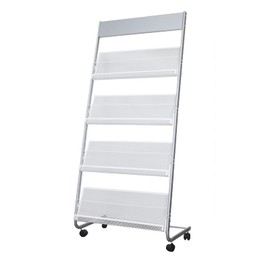 Vmsiuory 4-Layer Iron Magazine Rack with Wheels, Newspaper Rack, Display Rack, Silver (63)