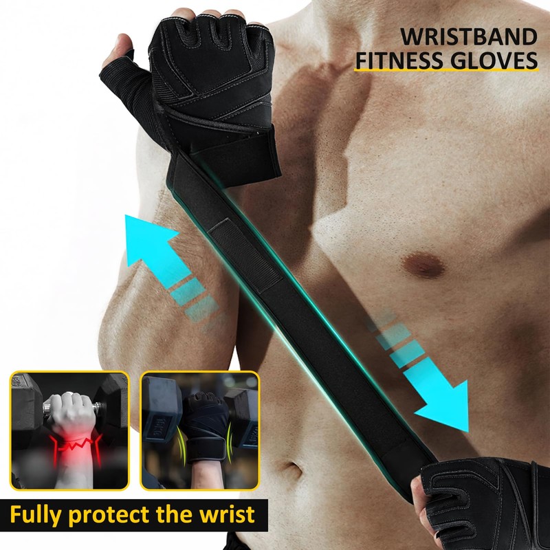 LEFAFA Gym Gloves, Workout Gloves with Wrist Wrap Support for