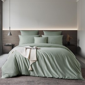 Gezu Mako Satin Bed Linen 155 x 220 cm Cotton Satin Duvet Cover Green 3-Piece Soft Breathable Bed Linen 100% Cotton Duvet Cover 155 x 220 cm and 2 Pillowcases 80 x 80 cm with Zip