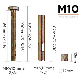 YoiYee M10 Expansion Bolts, Heavy Duty Anchors for Concrete and Masonry, 90mm Length, Galvanised Steel, Easy Installation and Secure Hold for Industrial and Construction - Pack of 5