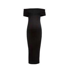 BUMPSUIT Off The Shoulder Maternity Dress for Pregnancy, Stretchy Fabric Foldover Neckline Ladies Long Maternity Maxi Dress Black