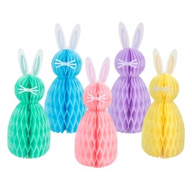 5Pcs Bunny Easter Paper Pendant Ornaments, Colorful Easter Egg Honeycomb Decorations, Easter 3D Honeycomb Paper Rabbit Swril Ball for Kindergarden, Shoping Mall, Classroom, Showcase Decoration