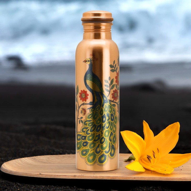 Copper Water Bottle - 30 Oz Large - A Peacock