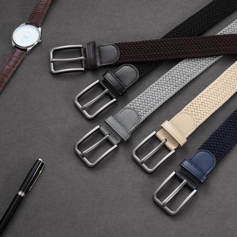 DOOPAI Mens Braided Stretch Belt Elastic Woven Belt Casual Fabric