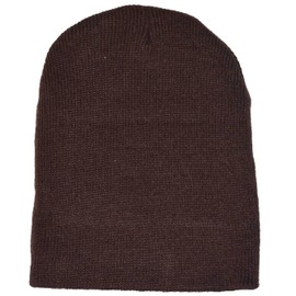 MG Plain Short Beanie Skull Cap Ski Skate Hat 8" Brown