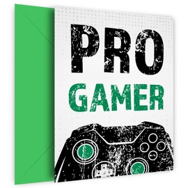 Pro Gamer Birthday Card for Boys - Black & Green Bday Card for Son, Grandson, Nephew. Gaming Happy Birthday Card for Gamers