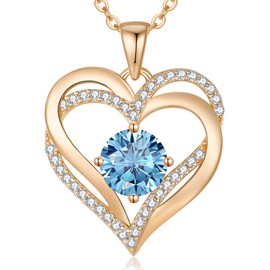 Love Heart Birthstone Necklaces for Women 925 Sterling Silver Pendant Women's Necklaces Mother's Day Anniversary Birthday Christmas Jewelry Gifts for Mom Wife Sister Best Friend Girls Her