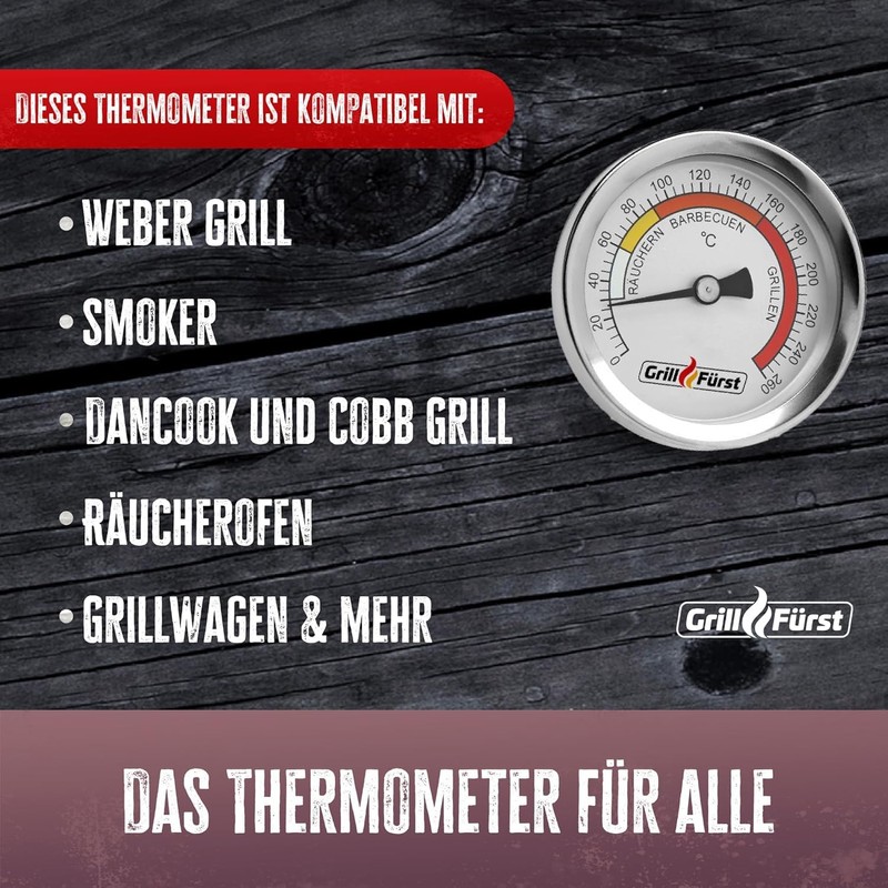 Grillfürst Therm 260 BBQ Lid Thermometer - Built-in Grill Thermometer