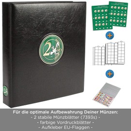 SAFE 7343 Premium raccoglitore monete da 2 Euro Unione Europea | 2 fogli portamonete da collezione inclusi 250 x 230 x 80 mm
