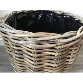 Round Baskets/Planters, Plastic Lined, Excellent Quality, Very Strong Kuba Rattan (Small)