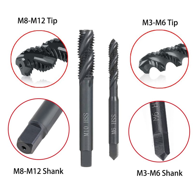 Saipor 7pcs Nitriding Coated Spiral Screw Thread Tap HSS 6542