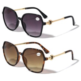V.W.E. 2 Pairs Oversized Women Bifocal Reading Sunglasses Metal Temple Lion Head Gradient Lens 100% UV (1 Black 1 Tortoise, 3.50, x)