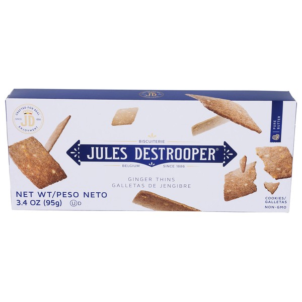 Jules Destrooper Ginger Thins - Caramelized Butter Biscuits, Kosher Dairy, Authentic Made In Belgium - 3.4oz (Pack of 12)