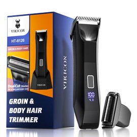 VIKICON 2-in-1 Manscape Trimmer & Shavers for Men: No-Nick Full Body Electric Razor for Pubic, Balls, Back Hair w/Dual-Head Trimmer & Foil Blades - Waterproof Groomer Kit w/Light, Travel Lock & Pouch