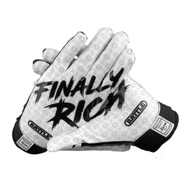 Battle Sports Finally Rich Wide Receiver Football Gloves - Ultra Grip Gloves - White Palm/Black Back of Hand, Adult XX-Large