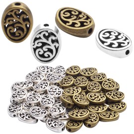 Jewelry Spacer Beads,60pcs Antique Silver Bronze Tree Of Life Spacer Beads Oval Loose Charm Beads Tibetan Alloy Jewelry Findings For DIY Craft Bracelet Necklace Making,9x12mm