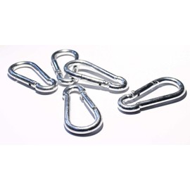 Pack of 5 Fire Brigade Carabiner Hooks 8 x 80 mm Galvanised Steel Silver Large Snap Hook Quick Release DIN 5299 Shape C Safety Hook Snap Lock