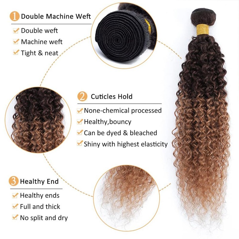 LOIUMGUU T4/30 Ombre Bundles Brown Kinky Curly Human Hair Bundles