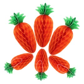 IWOWHERO 6pcs Carrot Honeycomb Pom Poms Friendly Decorative Hanging Balls for Birthday Shower Classroom Events Versatile Organic Tissue Decor for Parties